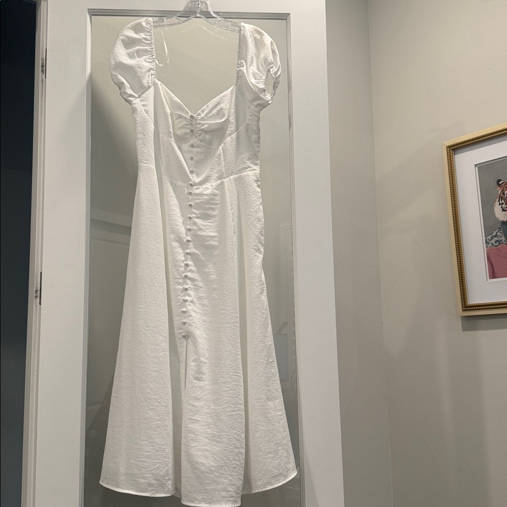 Lulu's White Puff Sleeve Midi Dress - Picture 4 of 9